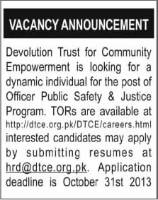 Devolution Trust for Community Empowerment (DTCE) Jobs 2013 for Officer Public Safety & Justice Program