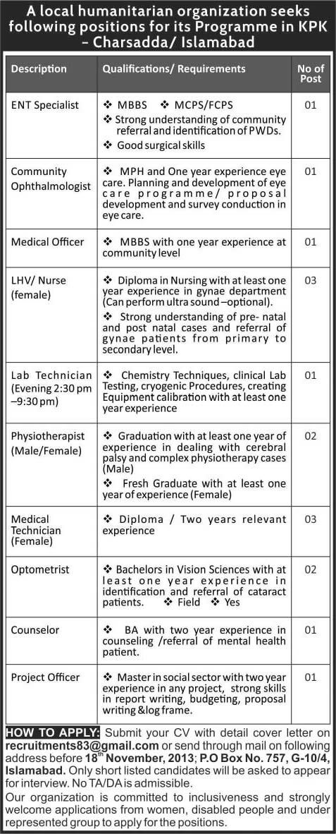 CHEF International Jobs in Islamabad & Charsadda KPK 2013 November (a Humanitarian Organization)