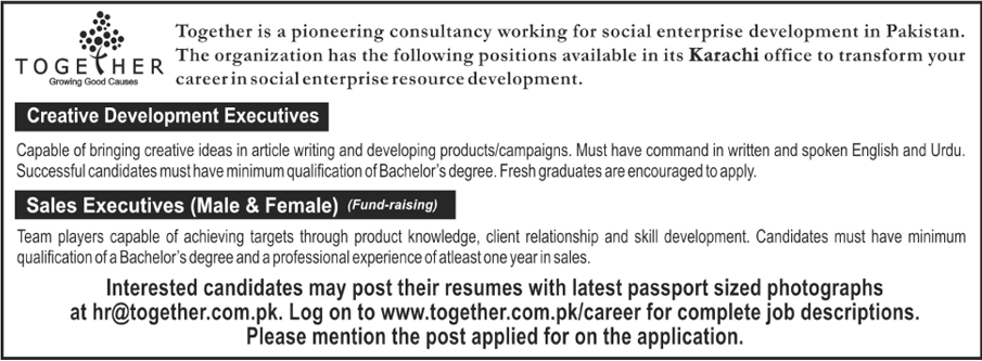 Development & Sales Executives Jobs in Karachi 2013 December at TOGETHER