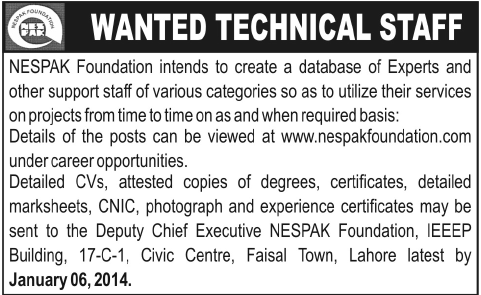 NESPAK Jobs December 2013 Latest Advertisement