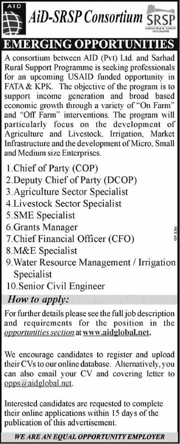 Sarhad Rural Support Programme Peshawar Jobs 2013 December