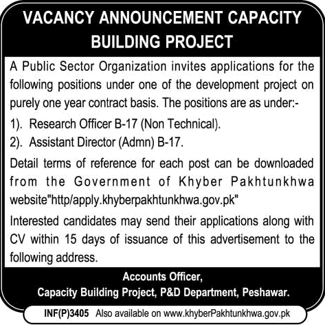 Planning & Development Department Peshawar Jobs January 2014 for Research Officer / Assistant Director