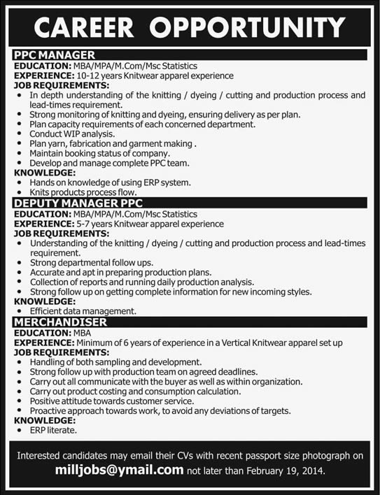 PPC Manager & Merchandiser Jobs in Lahore 2014 February