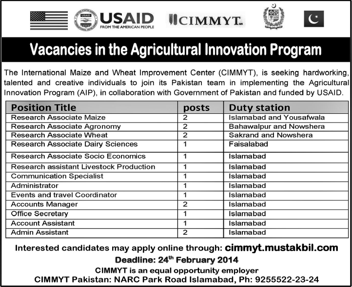 Agriculture Innovation Program - CIMMYT Jobs 2014 February Latest