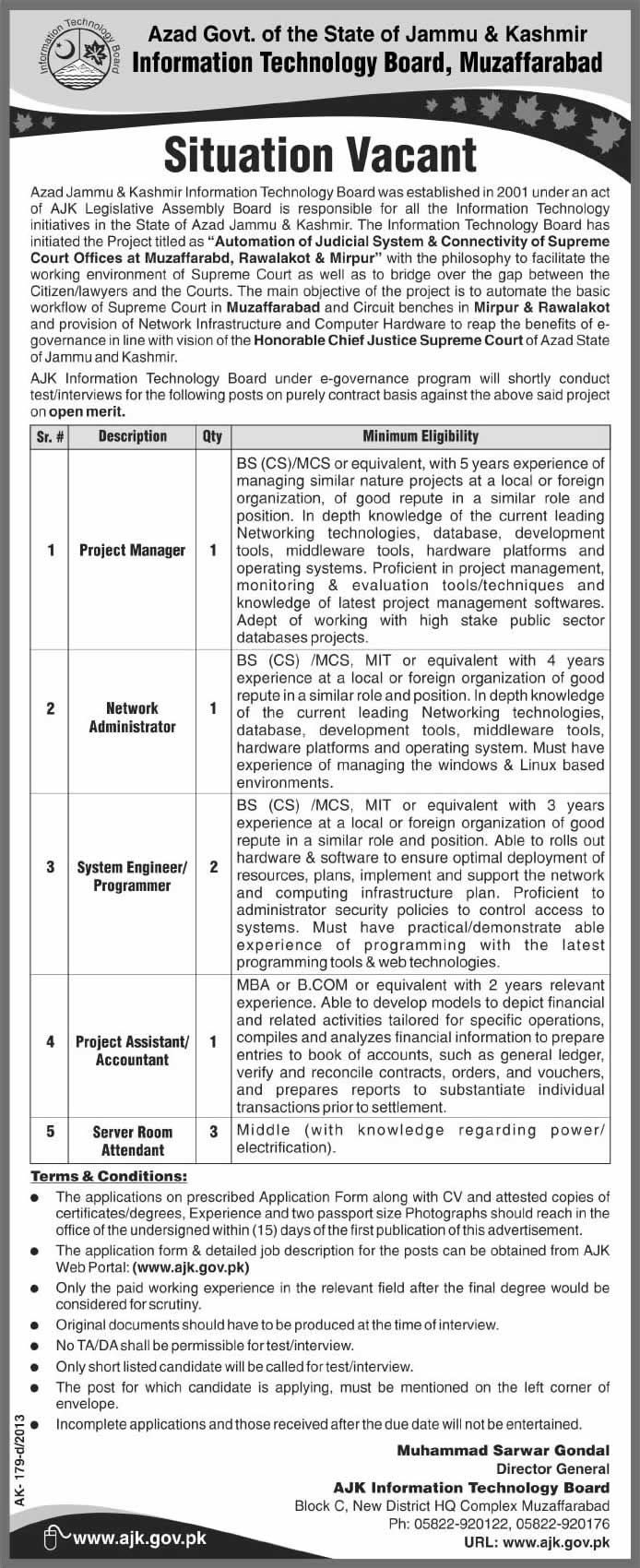 AJK Information Technology Board Jobs 2014 March