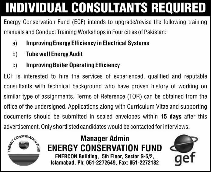 Energy Conservation Fund (ECF) Pakistan Jobs 2014 March for Consultants