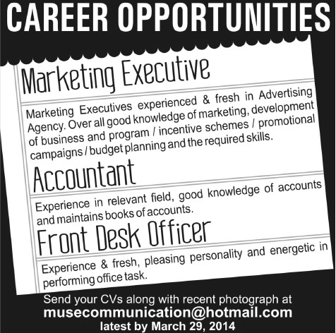 Muse Communication Lahore Jobs 2014 March for Marketing Executive, Accountant & Receptionist