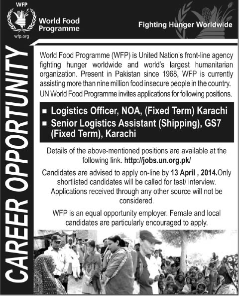 Logistics Officer / Assistant Jobs in UN WFP 2014 March / April World Food Program