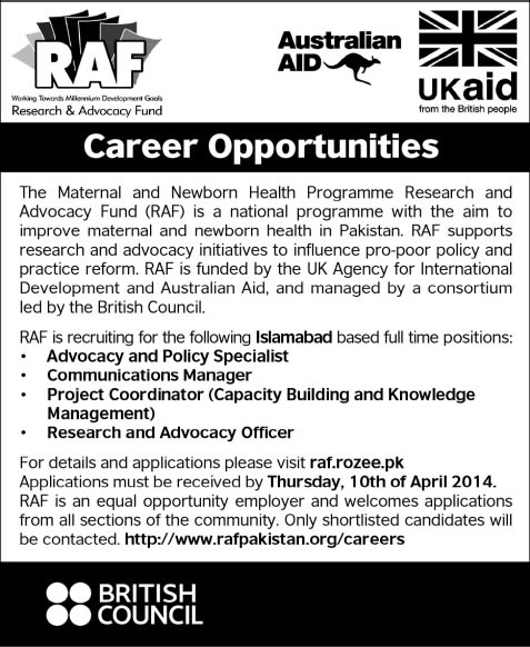 Research & Advocacy Fund Jobs in Islamabad 2014 March / April