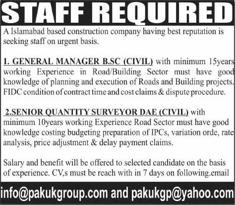 Civil Engineering Jobs in Islamabad 2014 April at Pak UK Associates (Pvt.) Ltd