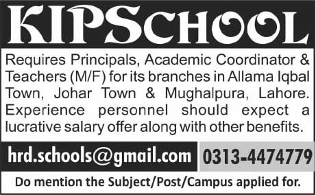 KIPS School Lahore Jobs 2014 May for Principles, Academic Coordinator & Teachers
