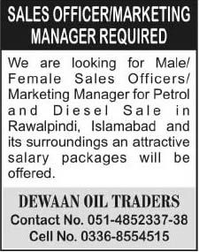 Sales & Marketing Jobs in Islamabad / Rawalpindi 2014 May at Dewaan Oil Traders