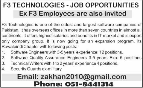 F3 Technologies Jobs 2014 June for Software Engineer, Technical Writer & Security Guards