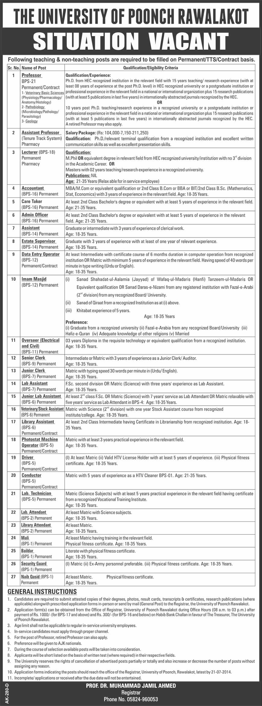 University of Poonch Rawalakot Jobs 2014 June for Teaching Faculty & Admin Staff