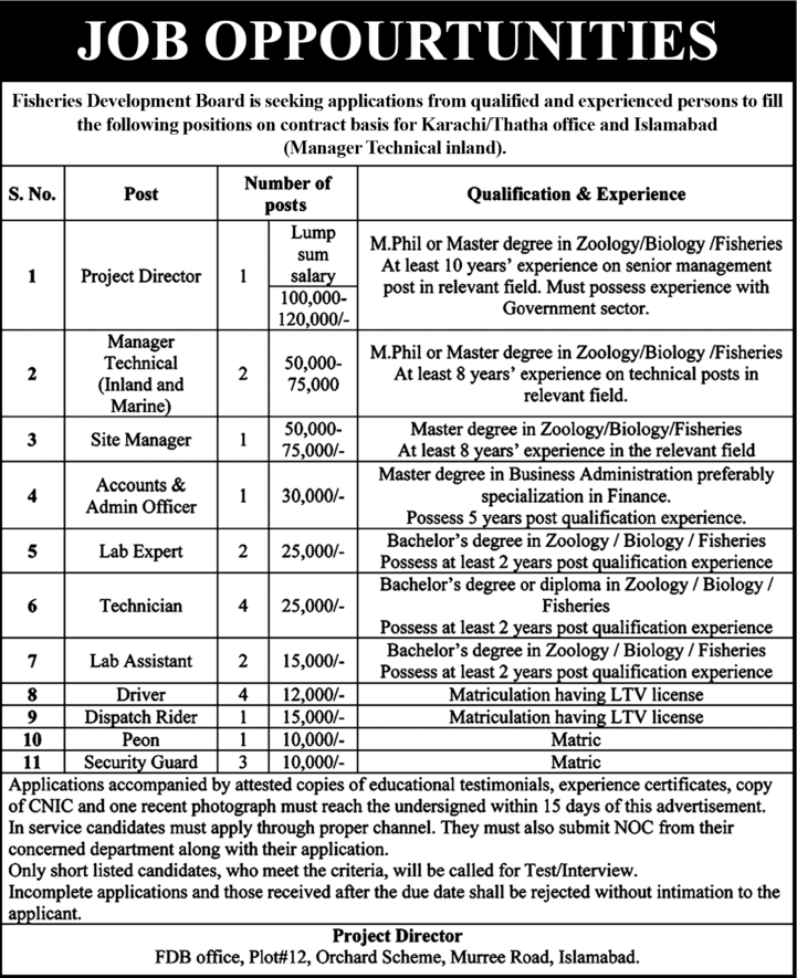 Fisheries Development Board Jobs 2014 June Latest Advertisement