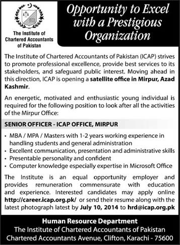 ICAP Pakistan Jobs 2014 June / July for Senior Officer
