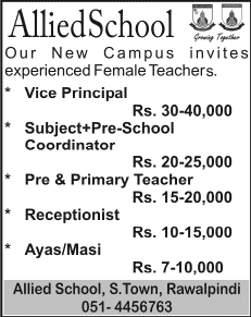 Allied School Rawalpindi Jobs 2014 August for Teaching & Non-Teaching Staff