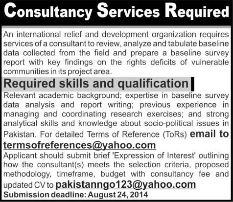 Consultant Jobs in Pakistan 2014 August Human Rights