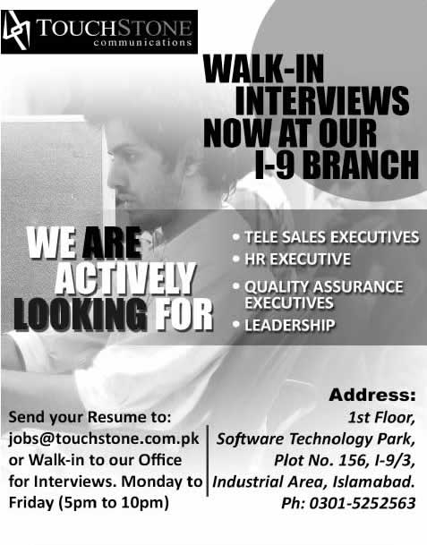 Touchstone Islamabad Jobs 2014 September for Telesales Executives, QA / HR Executive & Leadership Positions