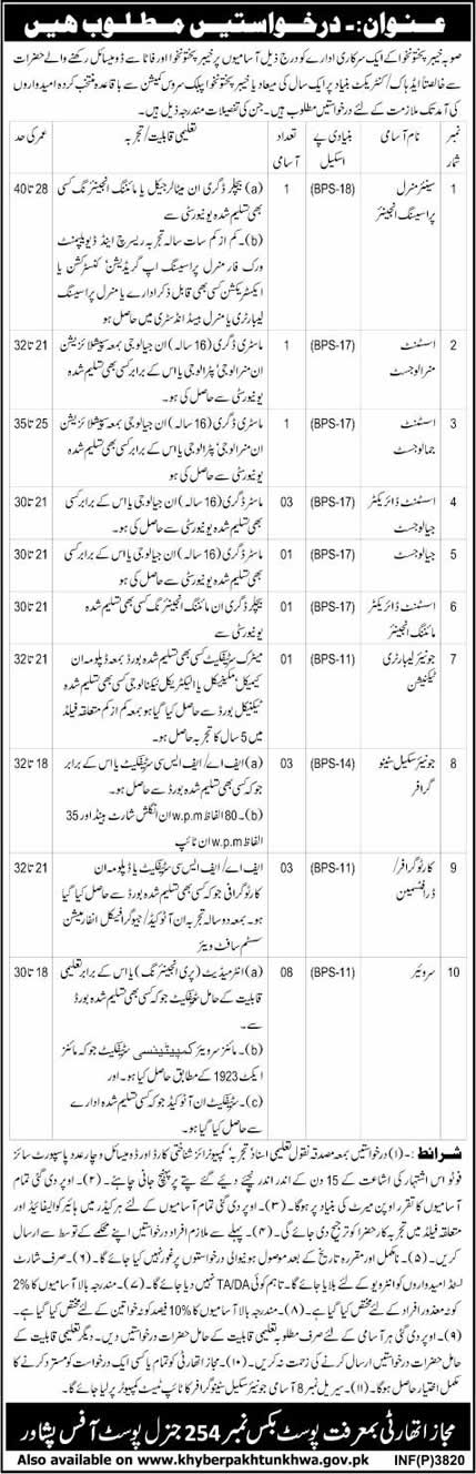 PO Box 254 GPO Peshawar Jobs 2014 October in Government Organization