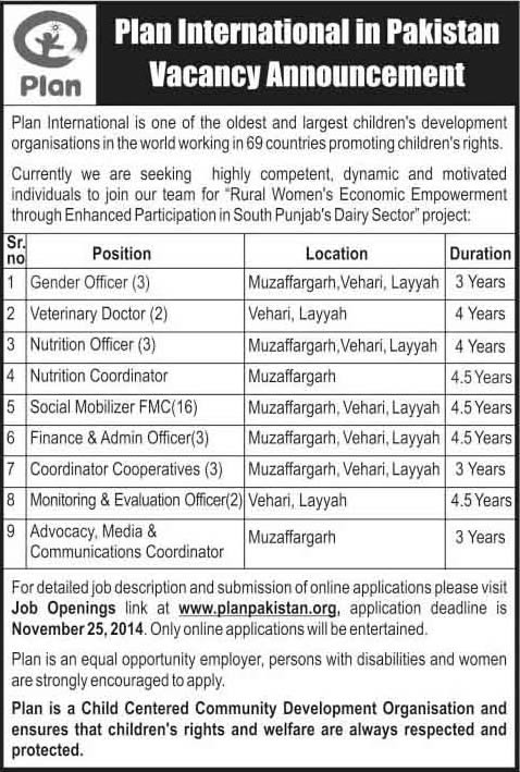Plan International Pakistan Jobs 2014 November Apply Online Latest