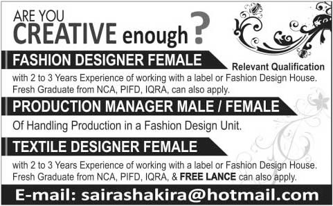 Fashion Designing Jobs in Pakistan 2014 November Freelancers