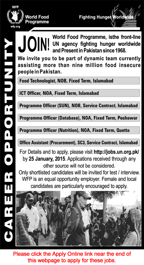 WFP Jobs in Pakistan 2015 Apply Online for United Nations World Food Programme