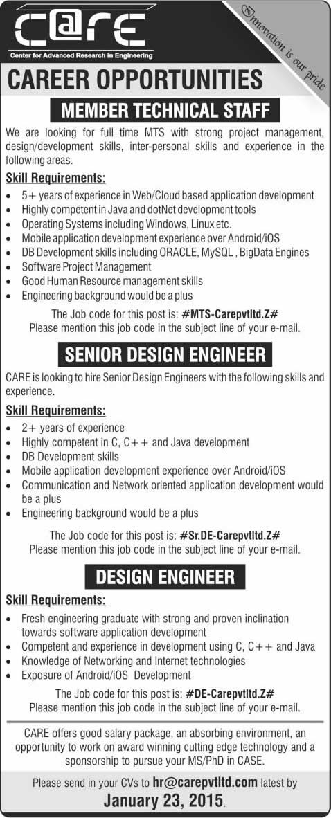 Canter for Advanced Research in Engineering Islamabad Jobs 2015 Software & Design Engineers