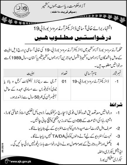 Director Armed Services Board AJK Jobs 2015 February Latest