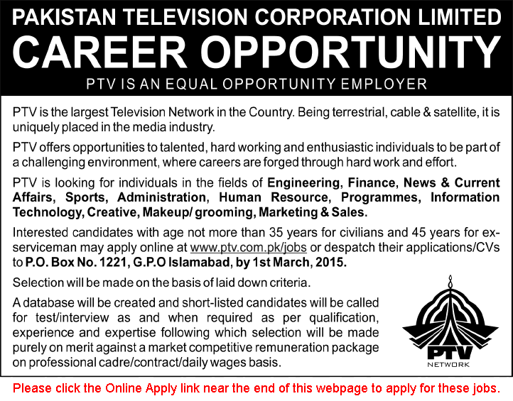 www.PTV.com.pk Jobs Online Apply 2015