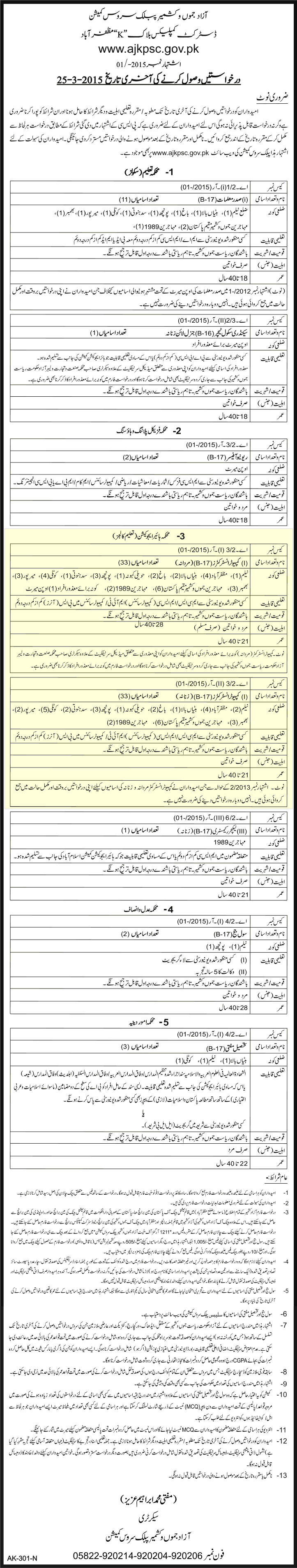 AJKPSC Computer Instructor Jobs 2015 February Colleges Higher Education Department