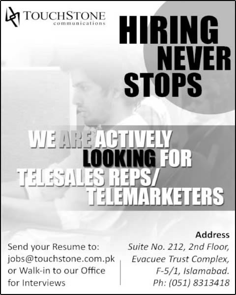 Touchstone Communications Islamabad Jobs 2015 March Telesales Representatives & Telemarketers