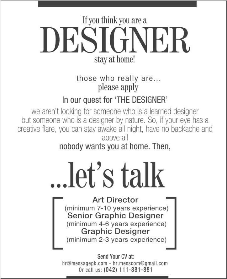 Graphic Designers & Art Director Jobs in Lahore 2015 March Message Communications Latest