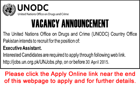 UNODC Pakistan Jobs 2015 April / May Apply Online Executive Assistant Latest