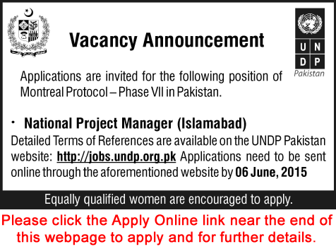 National Project Manager Jobs in UNDP Pakistan 2015 May for Islamabad Office Apply Online Latest