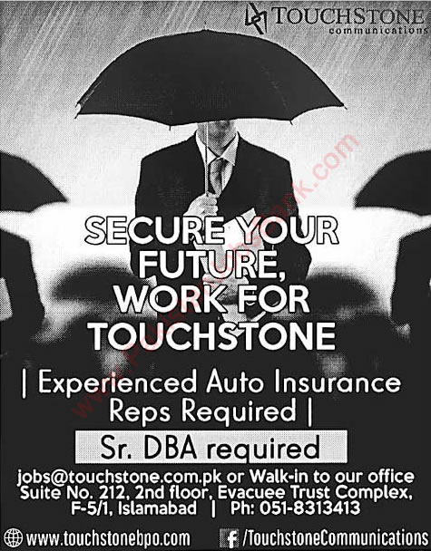 Jobs in Touchstone Communications Islamabad 2015 June Database Administrator & Insurance Representatives