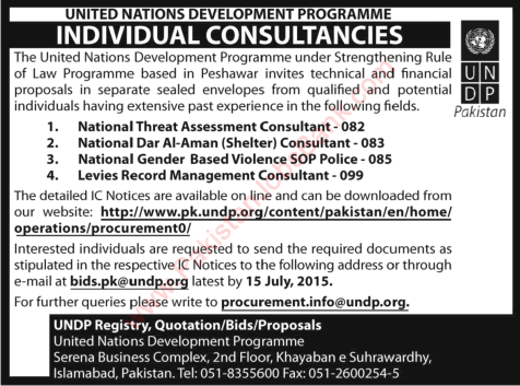 UNDP Pakistan Jobs 2015 July Consultants for Strengthening Rule of Law Programme in Peshawar Latest