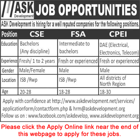 Ask Development Jobs 2015 August Customer Service Executives, Field Sales Agent & CPE Installer