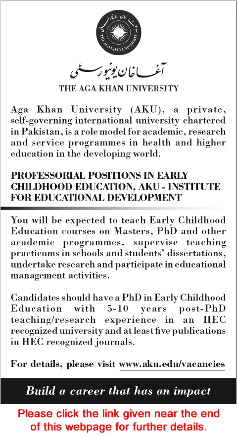 Teaching Jobs in Aga Khan University Karachi 2015 August Early Childhood Education Latest