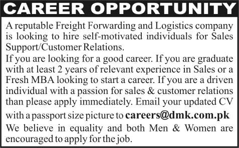DMK Logistics Jobs 2015 August / September Sales Support / Customer Relations Staff