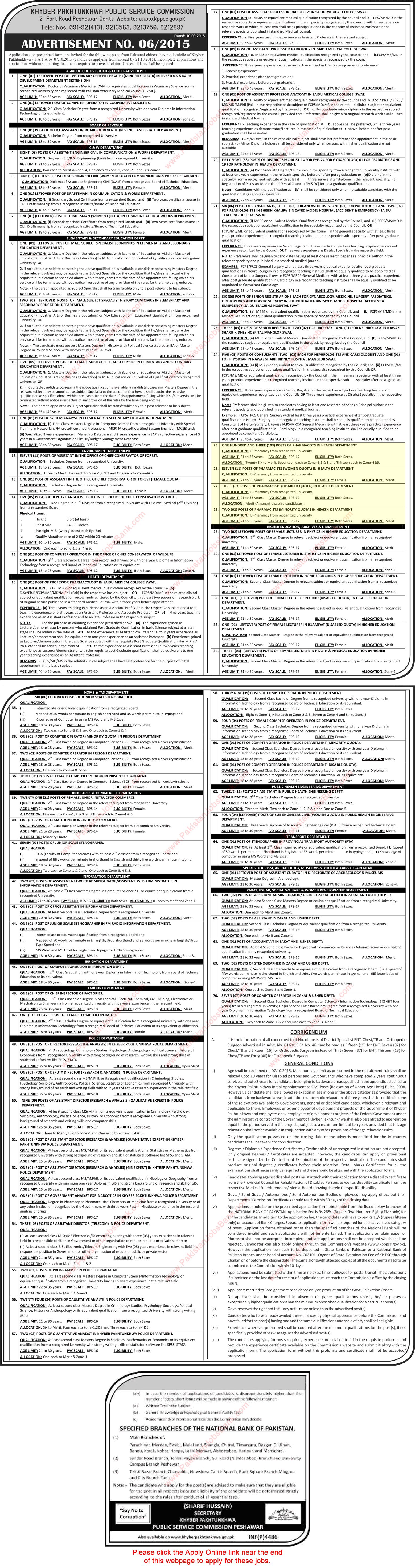 Pharmacist Jobs in KPK Health Department 2015 September KPPSC Apply Online Latest