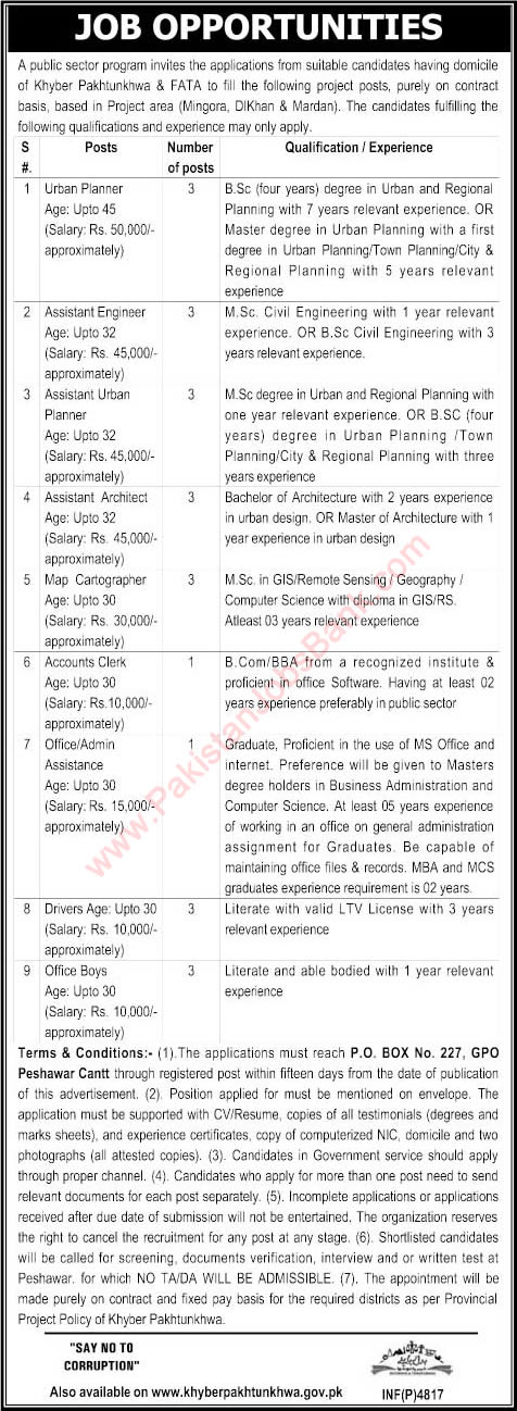 PO Box 227 GPO Peshawar Jobs 2015 October Architect, Civil Engineer, Urban Planner & Others