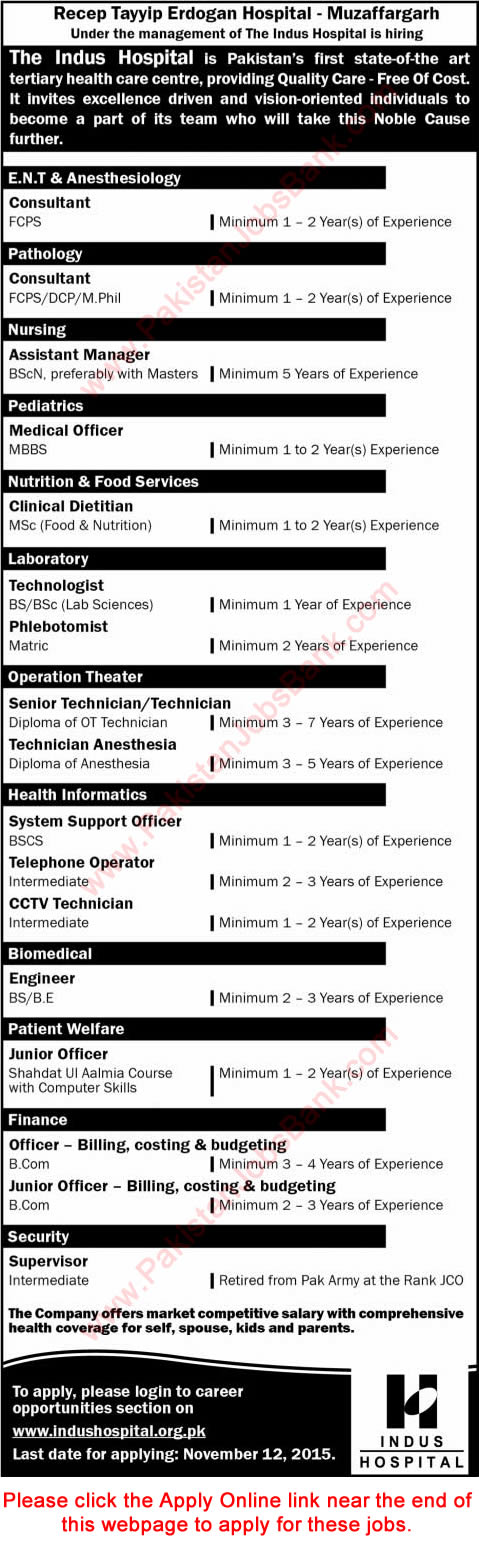 Indus Hospital Muzaffargarh Jobs 2015 November Apply Online Recep Tayyip Erdogan Hospital