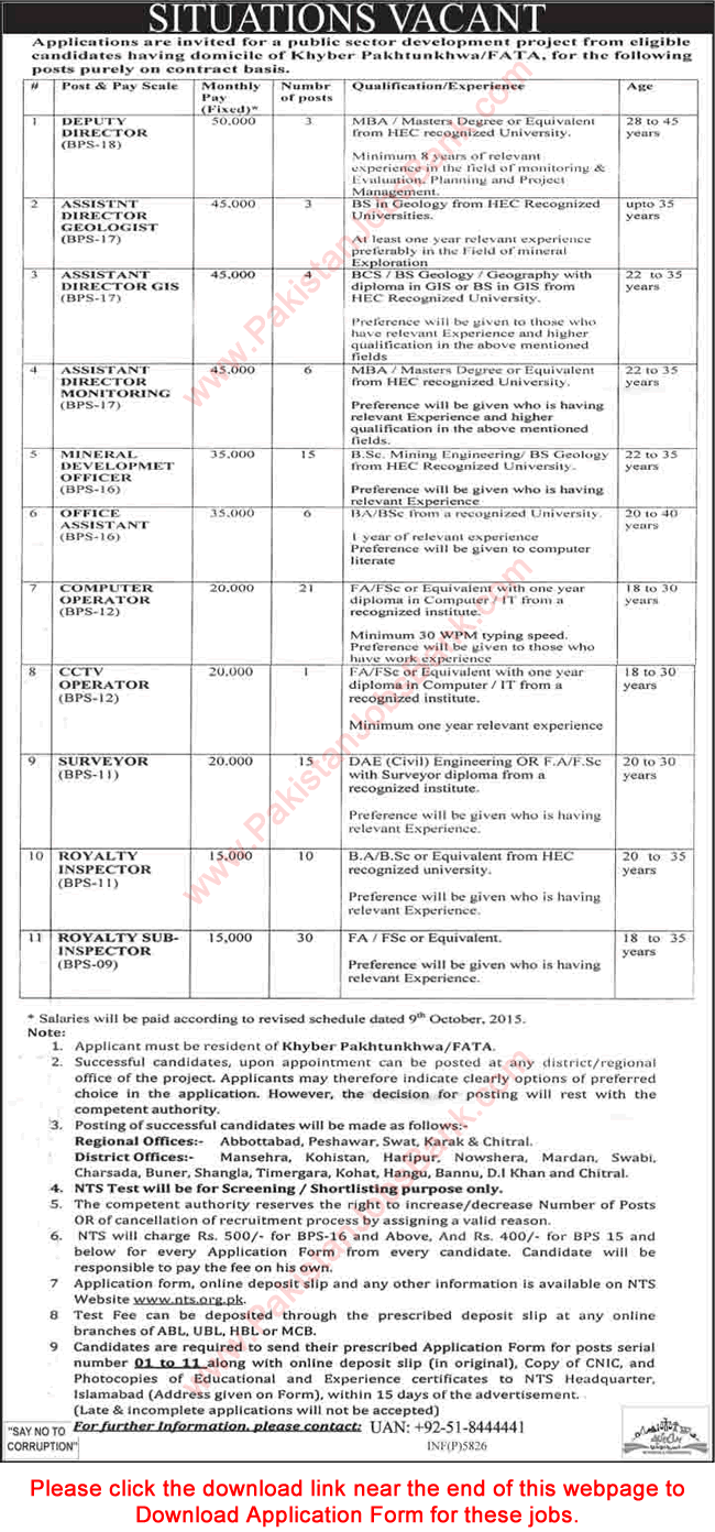 Mines and Minerals Department KPK Jobs 2016 NTS Application Form Latest