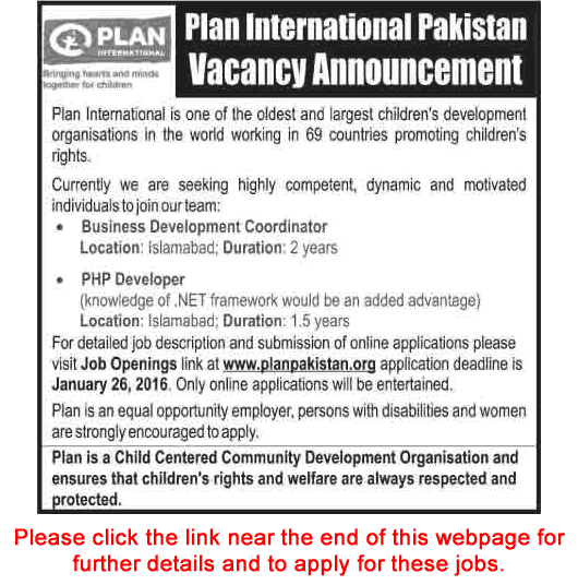 Plan Pakistan Jobs 2016 in Islamabad Apply Online Business Development Coordinator & PHP Developer Latest