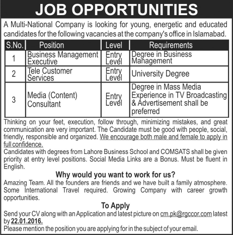 Business Management, Customer Service & Media Consultant Jobs in Islamabad 2016 at Royal Green Communication