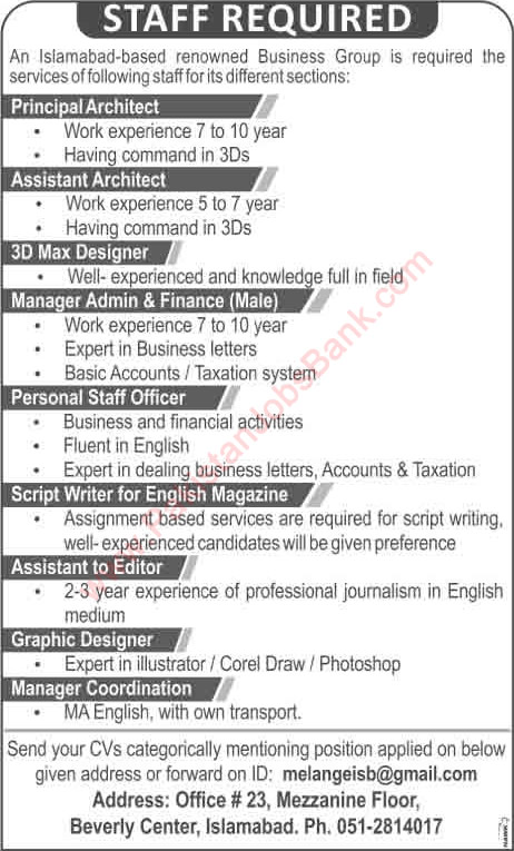 Melange Islamabad Jobs 2016 March / April Architects, Graphic Designer & Others Latest