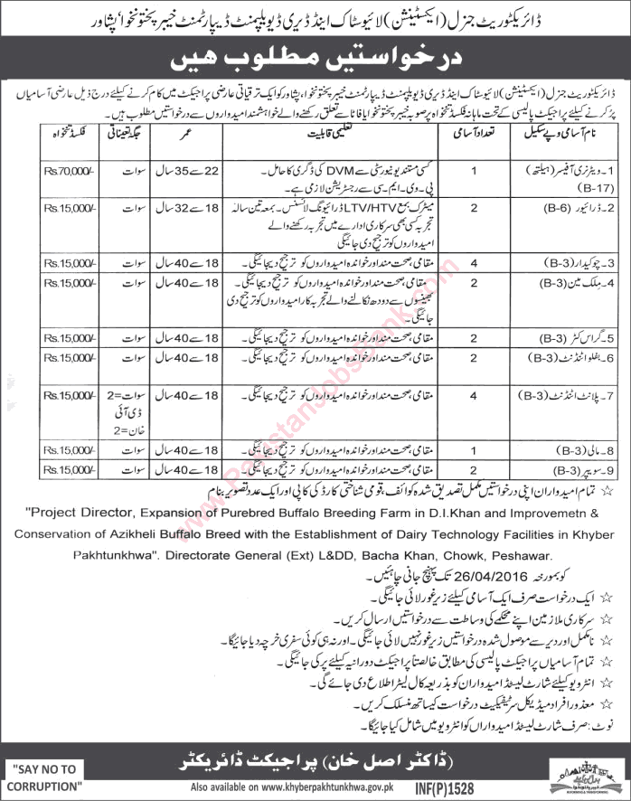 Livestock and Dairy Development Department KPK Jobs April 2016 Chowkidar, Plant Attendants & Others Latest