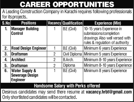 Architecture & Civil Engineering Jobs in Karachi April 2016 Pakistan Latest at a Construction Company
