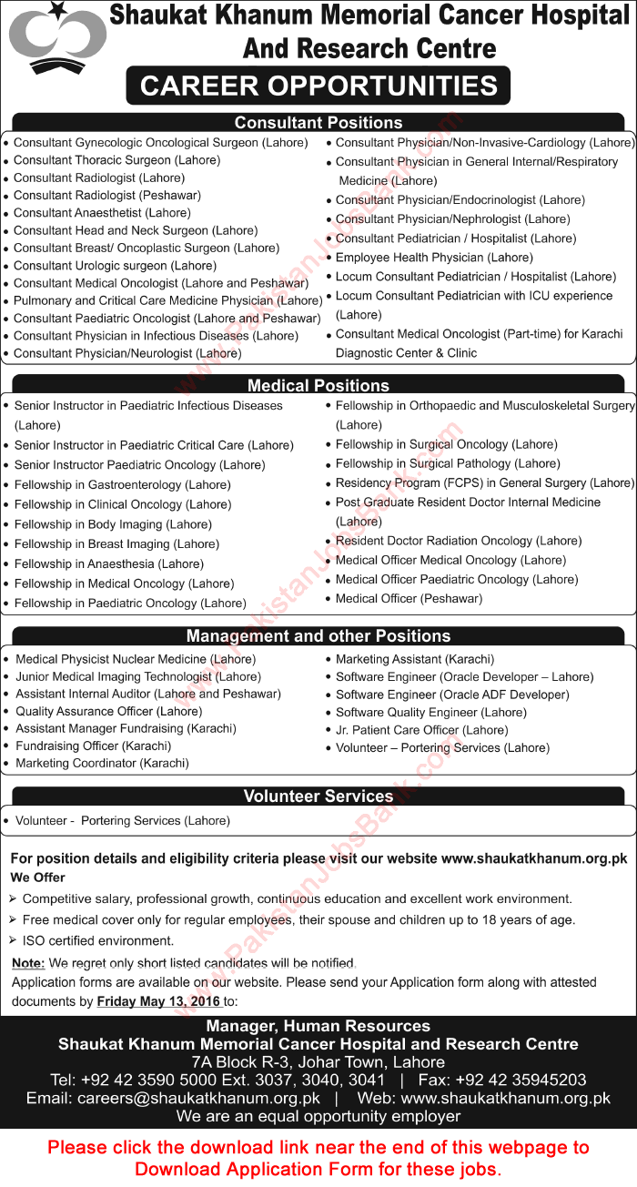 Shaukat Khanum Hospital Jobs May 2016 SKMCH&RC Application Form Download Latest / New